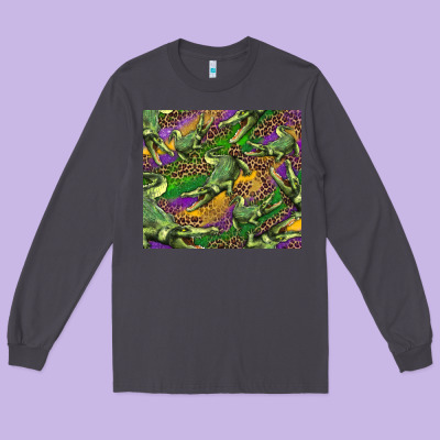 Long Sleeve Tee mardi gras louisiana crocodile leopard