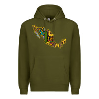 Army Green Guerrero Mexico Serape Cactus Sunflower Map Premium Hoodie - RanaPortraitStore