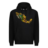 Black Guerrero Mexico Serape Cactus Sunflower Map Premium Hoodie - RanaPortraitStore