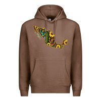 Chestnut Guerrero Mexico Serape Cactus Sunflower Map Premium Hoodie - RanaPortraitStore