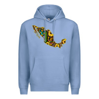 Colony Blue Guerrero Mexico Serape Cactus Sunflower Map Premium Hoodie - RanaPortraitStore