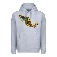 Heather Grey Guerrero Mexico Serape Cactus Sunflower Map Premium Hoodie - RanaPortraitStore