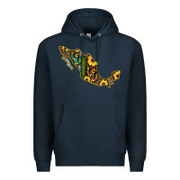 Navy Guerrero Mexico Serape Cactus Sunflower Map Premium Hoodie - RanaPortraitStore