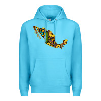 Ocean Blue Guerrero Mexico Serape Cactus Sunflower Map Premium Hoodie - RanaPortraitStore
