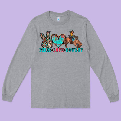 Peace Love Cowboy Long Sleeve Tee Designed By Zillion Design Studio