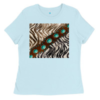 Baby Blue zebra gemstone leather Ladies Tee - BarkalooDesign