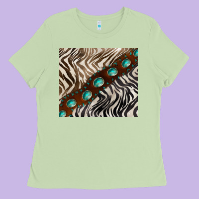 Zebra Gemstone Leather Ladies Tee Designed By Barkaloodesign