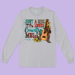 Just A Girl Who Loves Country Music Long Sleeve Tee Designed By Zillion Design Studio