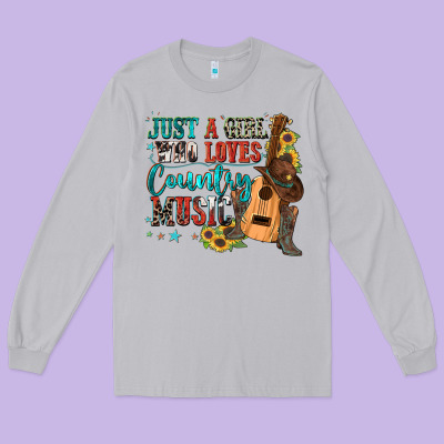 Just A Girl Who Loves Country Music Long Sleeve Tee Designed By Zillion Design Studio