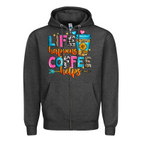 Charcoal Heather life happens coffee helps Zipper Hoodie - Zillion Design Studio