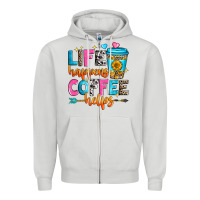 Dove Grey life happens coffee helps Zipper Hoodie - Zillion Design Studio