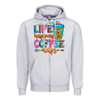 Heather Grey life happens coffee helps Zipper Hoodie - Zillion Design Studio