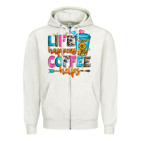 Oatmeal Heather life happens coffee helps Zipper Hoodie - Zillion Design Studio