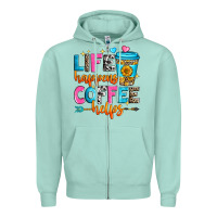 Seafoam life happens coffee helps Zipper Hoodie - Zillion Design Studio