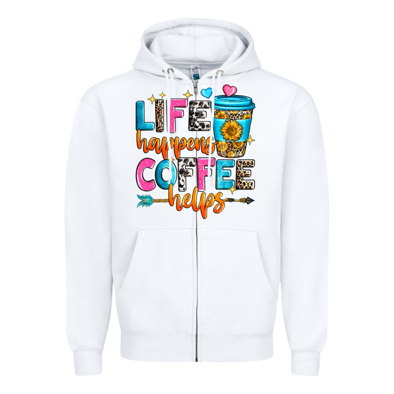 Life Happens Coffee Helps Zipper Hoodie by Zillion Design Studio | Teevron