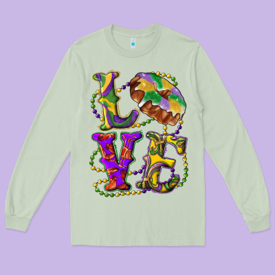 Long Sleeve Tee Mardi Gras Love With King Cake