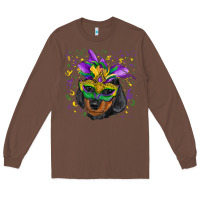 Chestnut Mardi Gras Dachshund Puppy with Mask Long Sleeve Tee - RanaPortraitStore