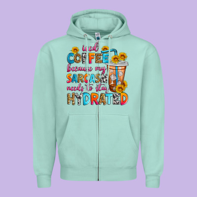 Iced Coffee Because My Sarcasm Needs To Stay Hydra Zipper Hoodie Designed By Zillion Design Studio