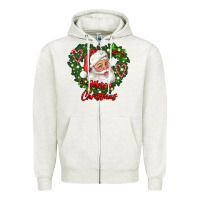Oatmeal Heather merry christmas santa Zipper Hoodie - RanaPortraitStore