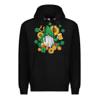 Black st patrick's day shamrock sunflowers gnome Premium Hoodie - MaliasSmallBusiness