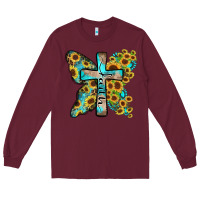 Burgundy faith sunflower cross Long Sleeve Tee - Zillion Design Studio