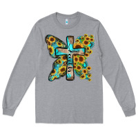 Heather Grey faith sunflower cross Long Sleeve Tee - Zillion Design Studio