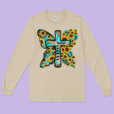Faith Sunflower Cross Long Sleeve Tee Designed By Zillion Design Studio