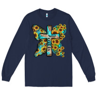 Navy faith sunflower cross Long Sleeve Tee - Zillion Design Studio