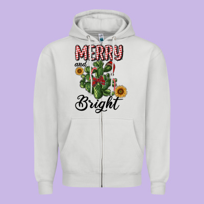 Merry And Bright With Cactus Zipper Hoodie Designed By Ranaportraitstore