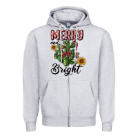 Heather Grey merry and bright with cactus Zipper Hoodie - RanaPortraitStore