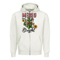 Oatmeal Heather merry and bright with cactus Zipper Hoodie - RanaPortraitStore