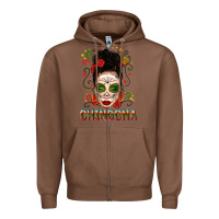Chestnut Mexicana Skull Girl Messy Bun Zipper Hoodie - texasbilliewilder