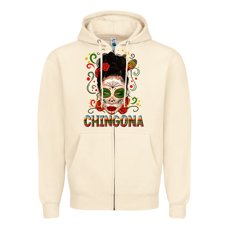 Mexicana Skull Girl Messy Bun Zipper Hoodie by texasbilliewilder | Teevron