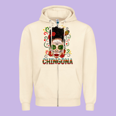 Mexicana Skull Girl Messy Bun Zipper Hoodie Designed By Texasbilliewilder