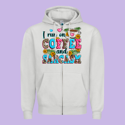 I Run On Coffee And Sarcasm Zipper Hoodie Designed By Zillion Design Studio
