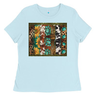 Baby Blue western patterns brushstroke Ladies Tee - BarkalooDesign