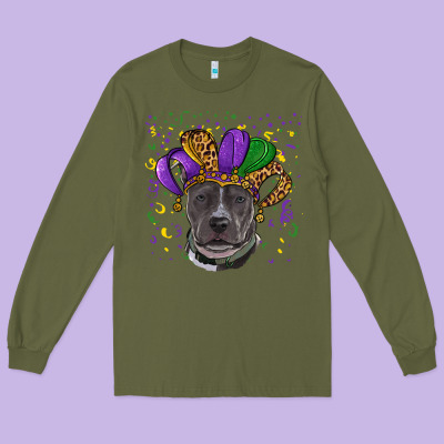Long Sleeve Tee Mardi Gras Pitbull with Hat