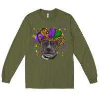 Army Green Mardi Gras Pitbull with Hat Long Sleeve Tee - RanaPortraitStore
