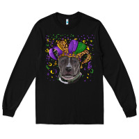 Black Mardi Gras Pitbull with Hat Long Sleeve Tee - RanaPortraitStore