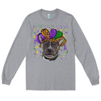 Heather Grey Mardi Gras Pitbull with Hat Long Sleeve Tee - RanaPortraitStore