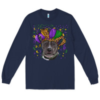 Navy Mardi Gras Pitbull with Hat Long Sleeve Tee - RanaPortraitStore