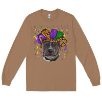 Toasted Coconut Mardi Gras Pitbull with Hat Long Sleeve Tee - RanaPortraitStore