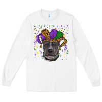 White Mardi Gras Pitbull with Hat Long Sleeve Tee - RanaPortraitStore