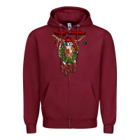 Burgundy merry christmas longhorn cow Zipper Hoodie - RanaPortraitStore