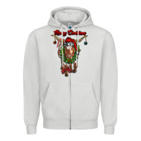 Dove Grey merry christmas longhorn cow Zipper Hoodie - RanaPortraitStore