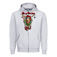 Heather Grey merry christmas longhorn cow Zipper Hoodie - RanaPortraitStore