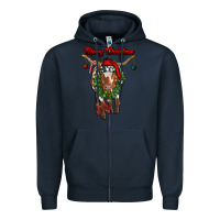 Navy merry christmas longhorn cow Zipper Hoodie - RanaPortraitStore