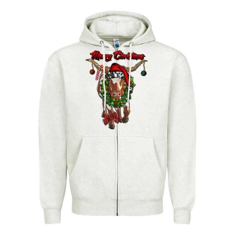 Merry Christmas Longhorn Cow Zipper Hoodie by RanaPortraitStore | Teevron