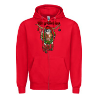 Red merry christmas longhorn cow Zipper Hoodie - RanaPortraitStore