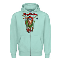 Seafoam merry christmas longhorn cow Zipper Hoodie - RanaPortraitStore